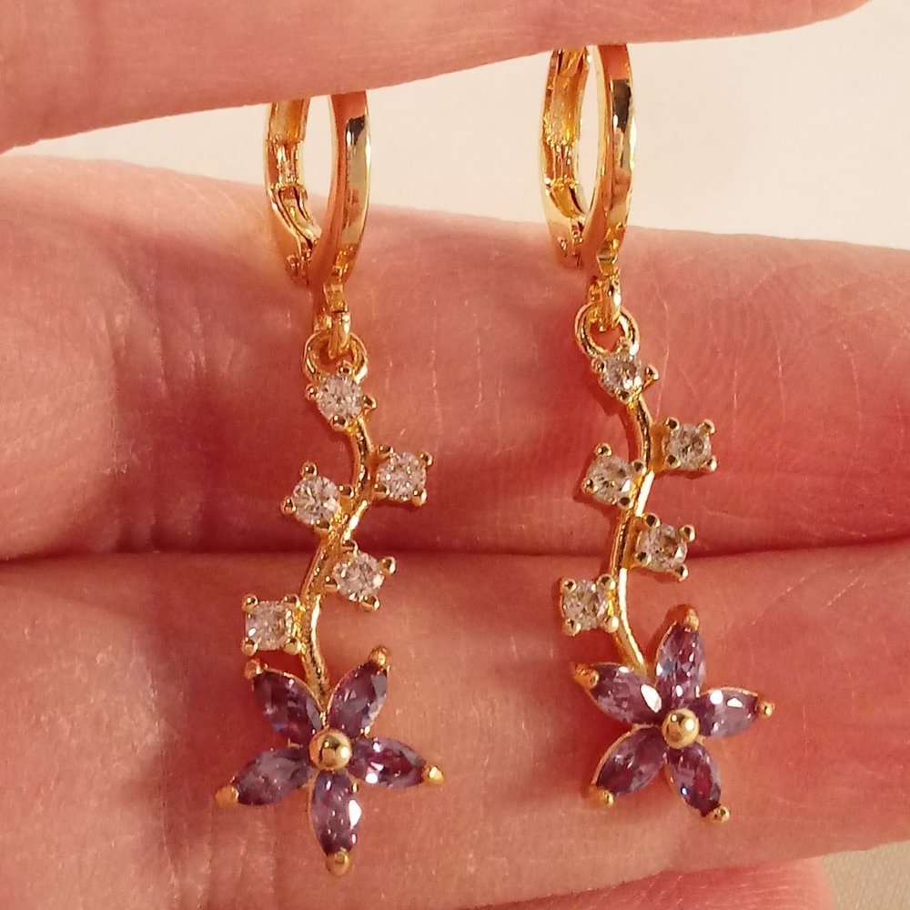 18K Yellow Gold Filled Flower Leaf Diamond Zircon Dangle Earrings Party Gift